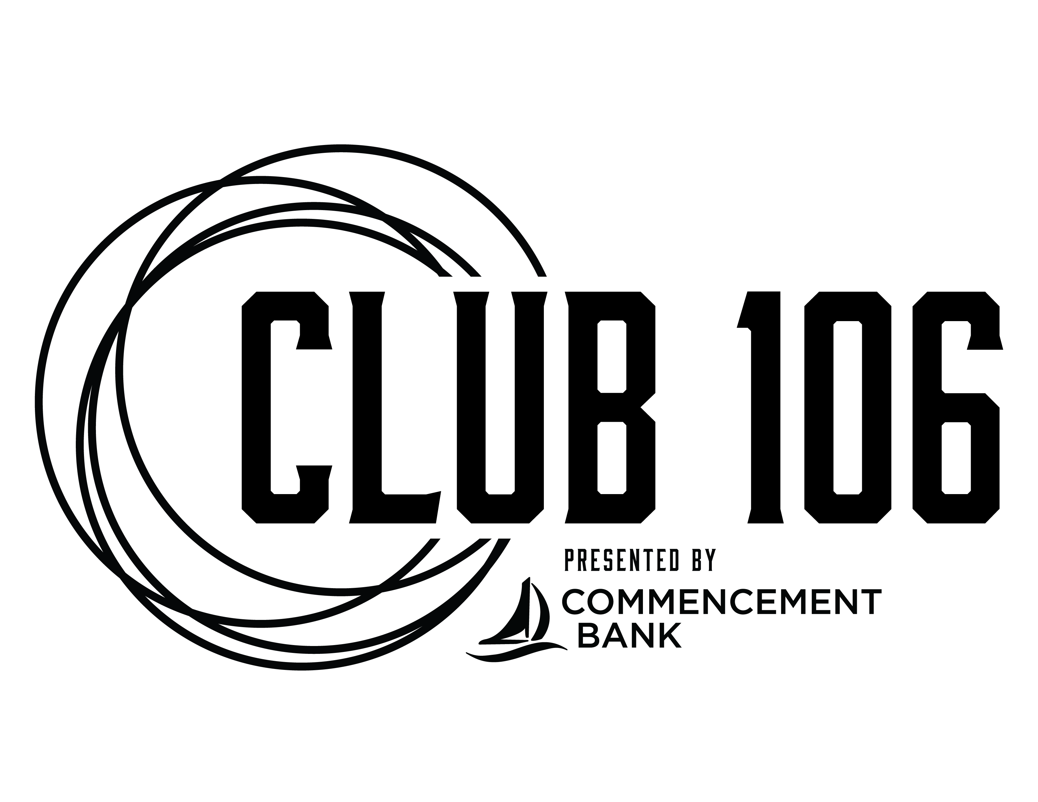 Club 106 logo presented by Commencement Bank